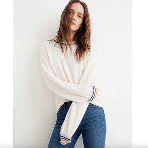 Rainbow-Trim Gladwell Balloon-Sleeve Alpaca Wool Blend Pullover Sweater Size S